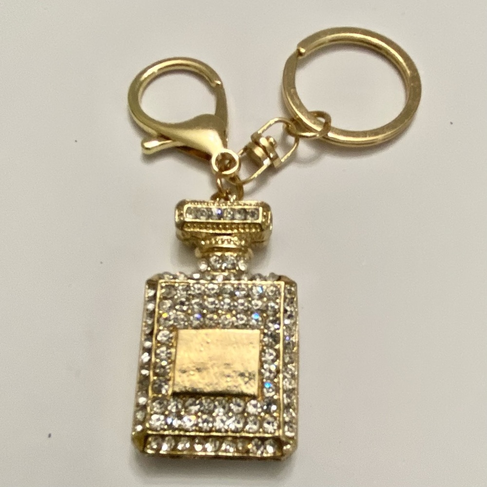 Stunning, 2-Way Gold Perfume Bottle Rhinestone Handbag Charm -Key Chain
